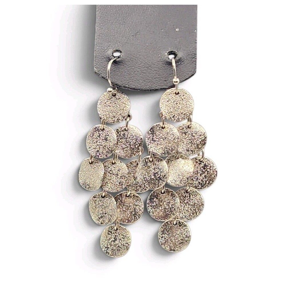 Round Disc Cluster Dangle Drop Earrings  Silver Plated Bohemian R